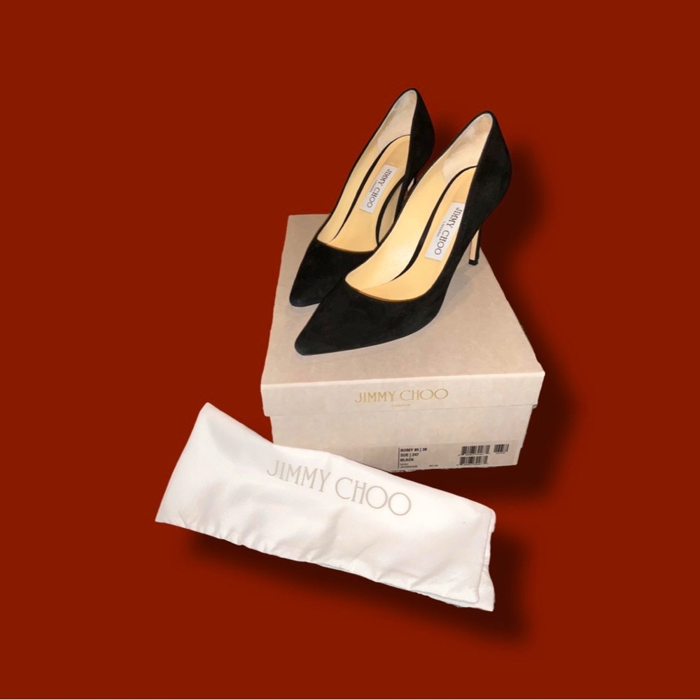 Jimmy Choo Romy 85 | Sue | 247 Black Suede Heels, Size 38